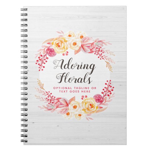 Shabby Chic Rozen & Rustic Wood Blush Pink Floral Notitieboek (Voorkant)