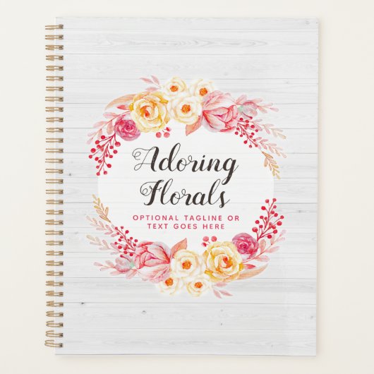 Shabby Chic Rozen & Rustic Wood Blush Pink Floral Planner (Voorkant)