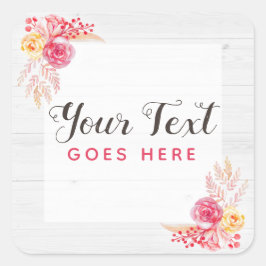 Shabby Chic Rozen & Rustic Wood Blush Pink Floral Vierkante Sticker