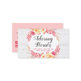 Shabby Chic Rozen & Rustic Wood Blush Pink Floral Visitekaartje