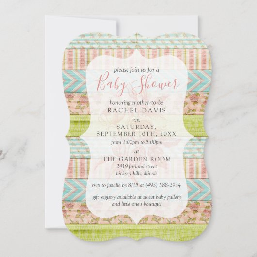 Shabby Chic Rozen Rustic Wood Floral Baby shower Kaart (Voorkant)