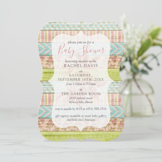 Shabby Chic Rozen Rustic Wood Floral Baby shower Kaart (Staand voorkant)