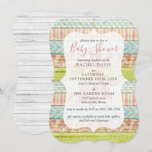 Shabby Chic Rozen Rustic Wood Floral Baby shower Kaart