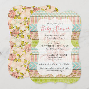 Shabby Chic Rozen Rustic Wood Floral Baby shower Kaart