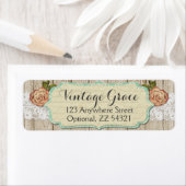 Shabby Chic Rozen & Rustic Wood Return Address Etiket (Insitu)