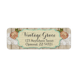 Shabby Chic Rozen & Rustic Wood Return Address Etiket