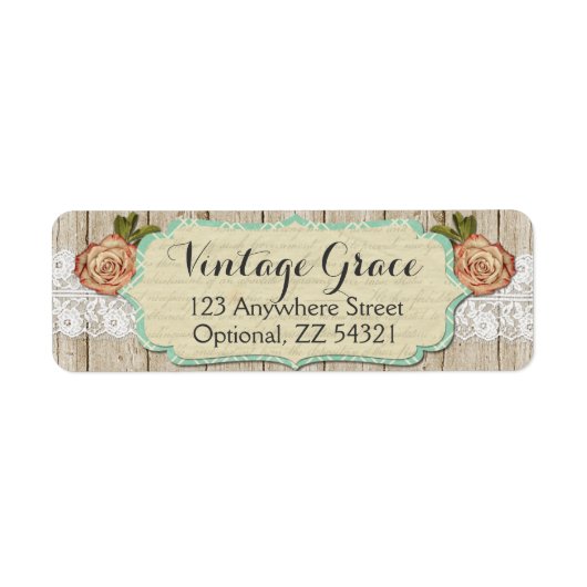 Shabby Chic Rozen & Rustic Wood Return Address Etiket (Voorkant)