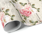 Shabby Chic Rozen & Rustiek Cottage Schuur Hout Cadeaupapier (Rol Hoek)