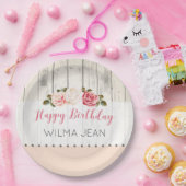 Shabby Chic Rozen Rustiek Hout Aangepaste Verjaard Papieren Bordje (Feest)