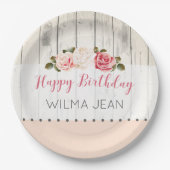 Shabby Chic Rozen Rustiek Hout Aangepaste Verjaard Papieren Bordje (Voorkant)