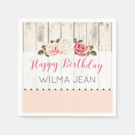 Shabby Chic Rozen Rustiek Hout Aangepaste Verjaard Servetten