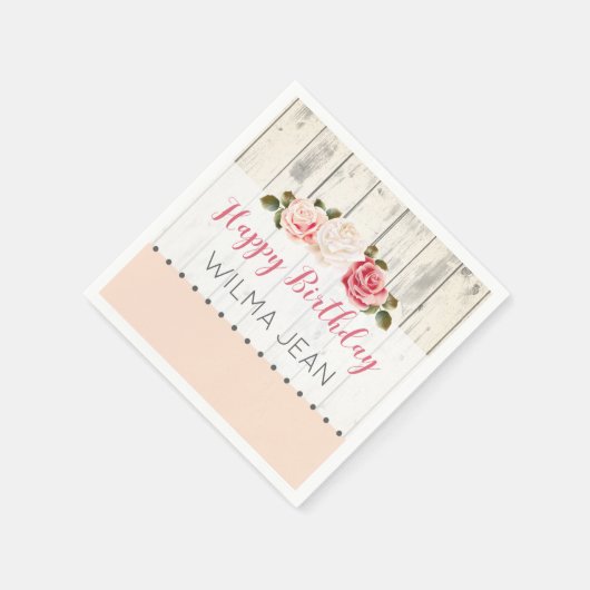 Shabby Chic Rozen Rustiek Hout Aangepaste Verjaard Servetten (Hoek)