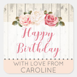 Shabby Chic Rozen Rustiek Wood Birthday Gift Label