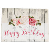 Shabby Chic Rozen Rustiek Wood Happy Birthday Large Cadeautasje (Achterkant)