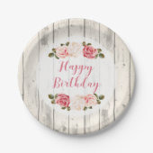Shabby Chic Rozen Rustiek Wood Happy Birthday Papieren Bordje (Voorkant)