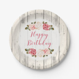 Shabby Chic Rozen Rustiek Wood Happy Birthday Papieren Bordje