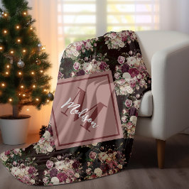  shabby chic rozen zwart diamantpatroon fleece deken