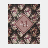  shabby chic rozen zwart diamantpatroon fleece deken (Voorkant)