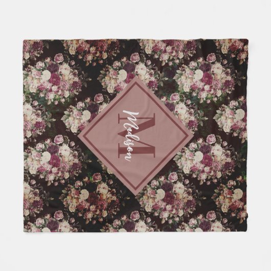  shabby chic rozen zwart diamantpatroon fleece deken (Voorkant (Horizontaal))