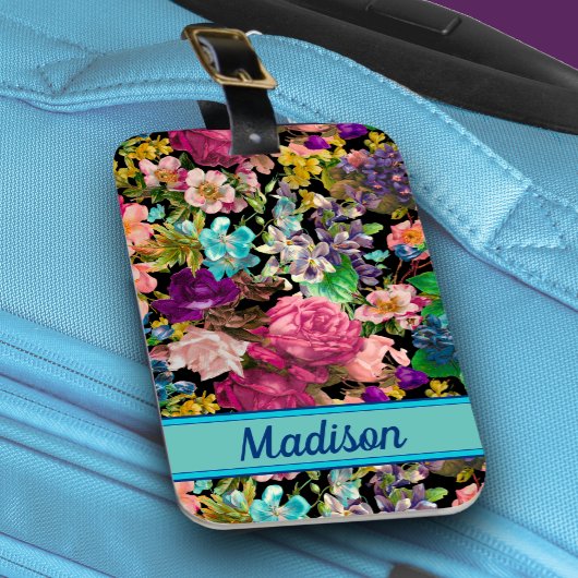 shabby chic rozen zwart roze motief bagagelabel