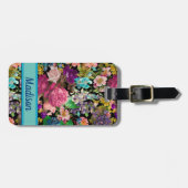 shabby chic rozen zwart roze motief bagagelabel (Voorkant horizontaal)