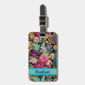 shabby chic rozen zwart roze motief bagagelabel (Voorkant verticaal)