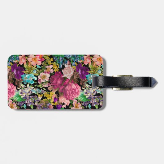  shabby chic rozen zwart roze motief bagagelabel (Achterkant horizontaal)