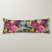  shabby chic rozen zwart roze motief lichaamskussen (Voorkant)