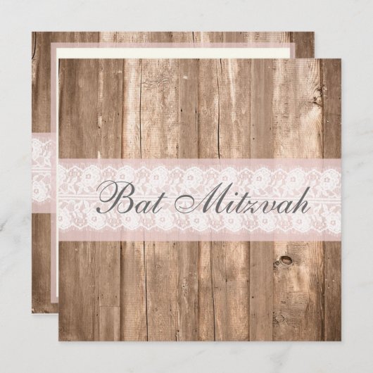 Shabby Chic Rustic Bat Mitzvah Party Invitation Kaart (Voorkant / Achterkant)