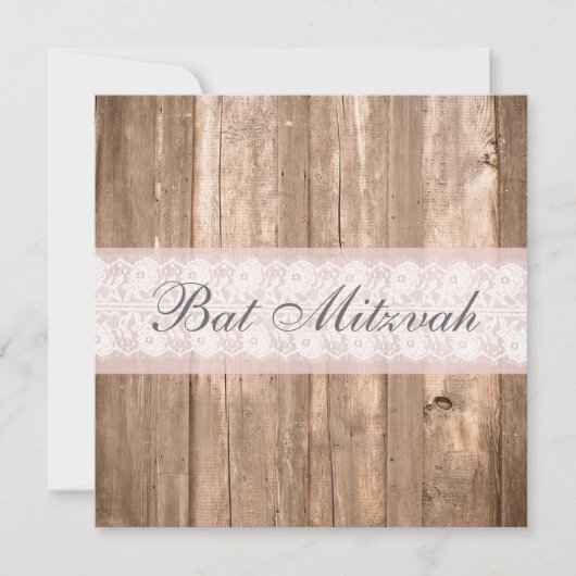 Shabby Chic Rustic Bat Mitzvah Party Invitation Kaart (Voorkant)