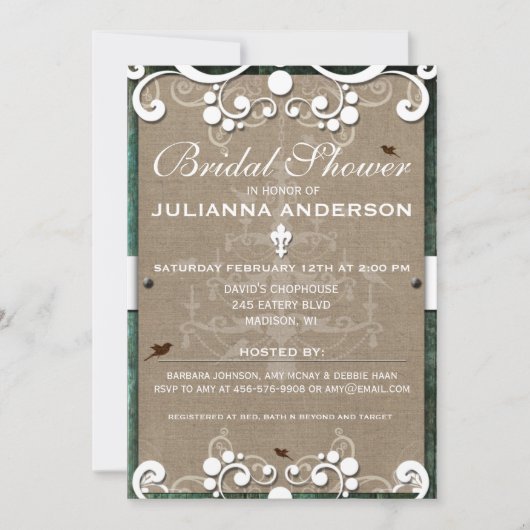 Shabby Chic Rustic Burlap Vrijgezellenfeest Invite Kaart (Voorkant)