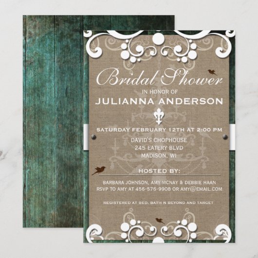 Shabby Chic Rustic Burlap Vrijgezellenfeest Invite Kaart (Voorkant / Achterkant)