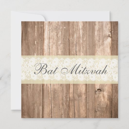 Shabby Chic Rustic Cream Bat Mitzvah Party Kaart (Voorkant)