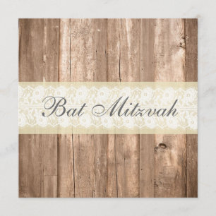 Shabby Chic Rustic Cream Bat Mitzvah Party Kaart