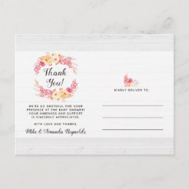 Shabby Chic Rustic Floral Baby shower Dank u Briefkaart