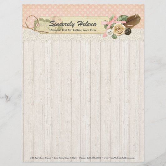 Shabby Chic Rustic Wood,  kant en doder Custom Briefhoofd (Voorkant)