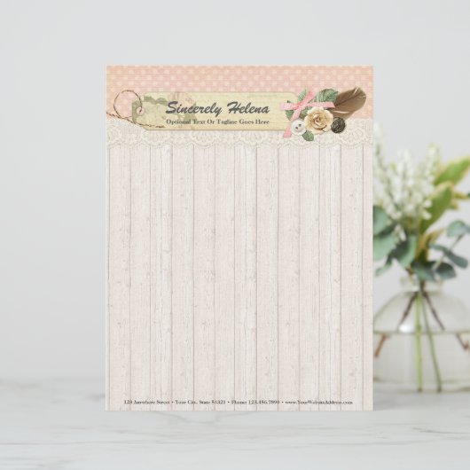 Shabby Chic Rustic Wood,  kant en doder Custom Briefhoofd (Staand voorkant)