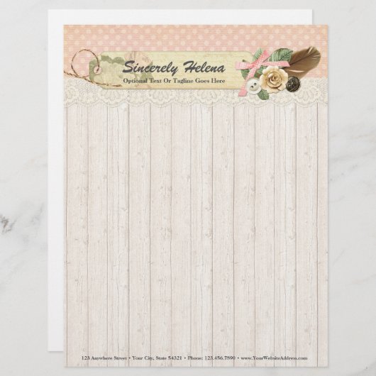 Shabby Chic Rustic Wood,  kant en doder Custom Briefhoofd (Voorkant / Achterkant)