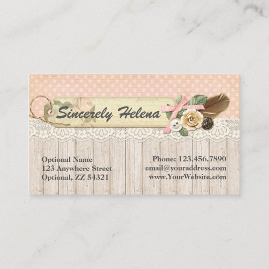 Shabby Chic Rustic Wood,  kant en doder Visitekaartje (Achterkant)