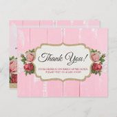 Shabby Chic Rustic Wood Pink Floral Roos Dank u Briefkaart (Voorkant / Achterkant)