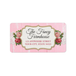 Shabby Chic Rustic Wood Pink Floral Rozen Adres Etiket