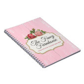 Shabby Chic Rustic Wood Pink Floral Rozen Notitieboek (Rechterzijde)