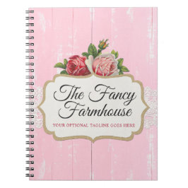 Shabby Chic Rustic Wood Pink Floral  Rozen Notitieboek