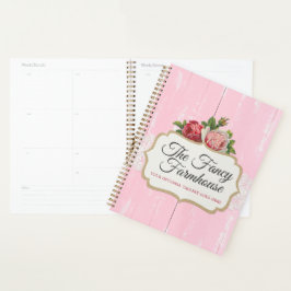 Shabby Chic Rustic Wood Pink Floral  Rozen Planner