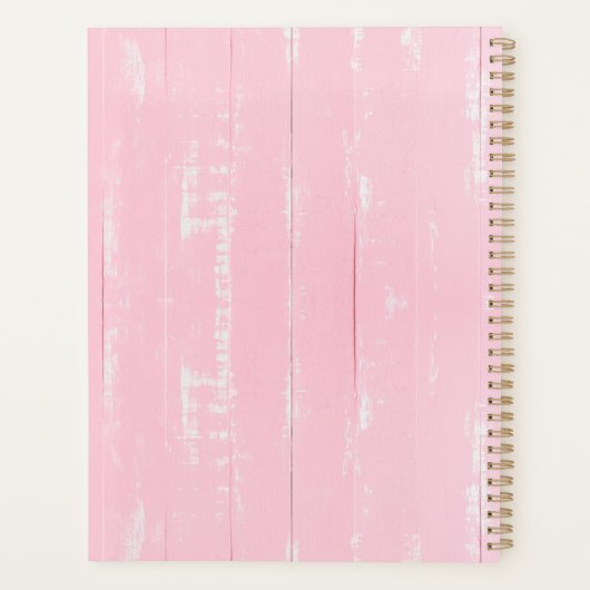 Shabby Chic Rustic Wood Pink Floral Rozen Planner (Achterkant)
