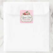 Shabby Chic Rustic Wood Pink Floral  Rozen Vierkante Sticker (Tas)