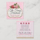 Shabby Chic Rustic Wood Pink Floral  Rozen Vierkante Visitekaartje (Voorkant / Achterkant)