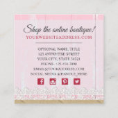 Shabby Chic Rustic Wood Pink Floral  Rozen Vierkante Visitekaartje (Achterkant)