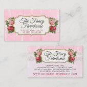 Shabby Chic Rustic Wood Pink Floral  Rozen Visitekaartje (Voorkant / Achterkant)