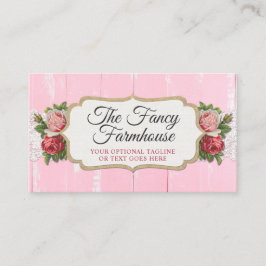 Shabby Chic Rustic Wood Pink Floral  Rozen Visitekaartje